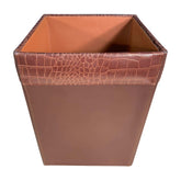 Brown Crocodile Embossed Leather Waste Basket, 14 Qt